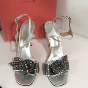 Valentino metal rose silver heel